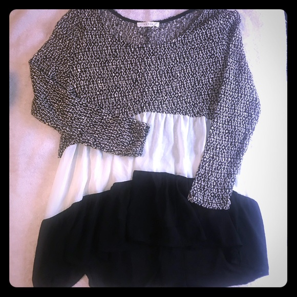 entro Tops - Entro Knit Top with Sheer Layering Sweater Blouse